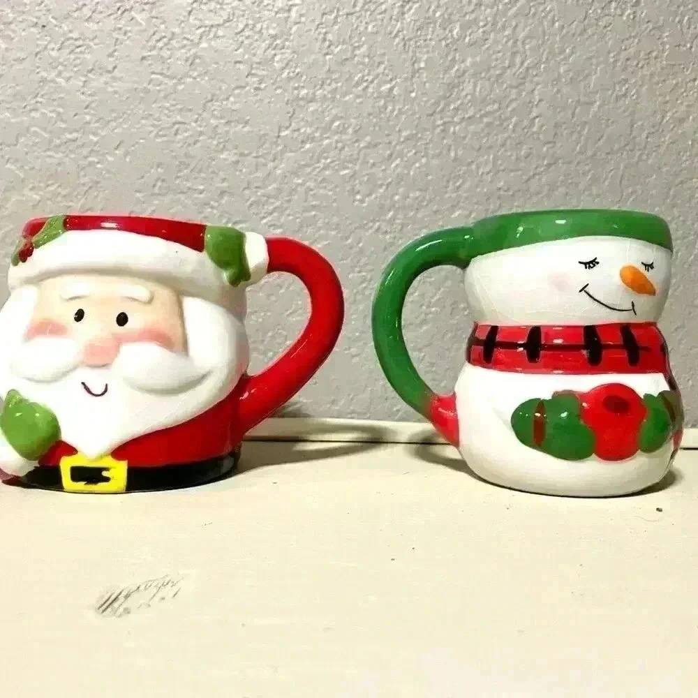 Holiday Santa and Snowman‎ Ceramic Mugs